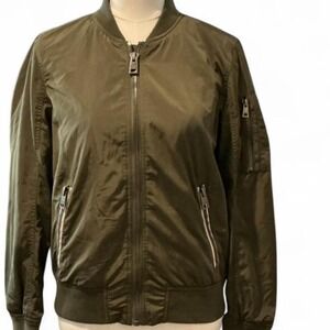 Levi Strauss Bomber Jacket Women Medium Olive Green Excellent Zip Utility Pocket